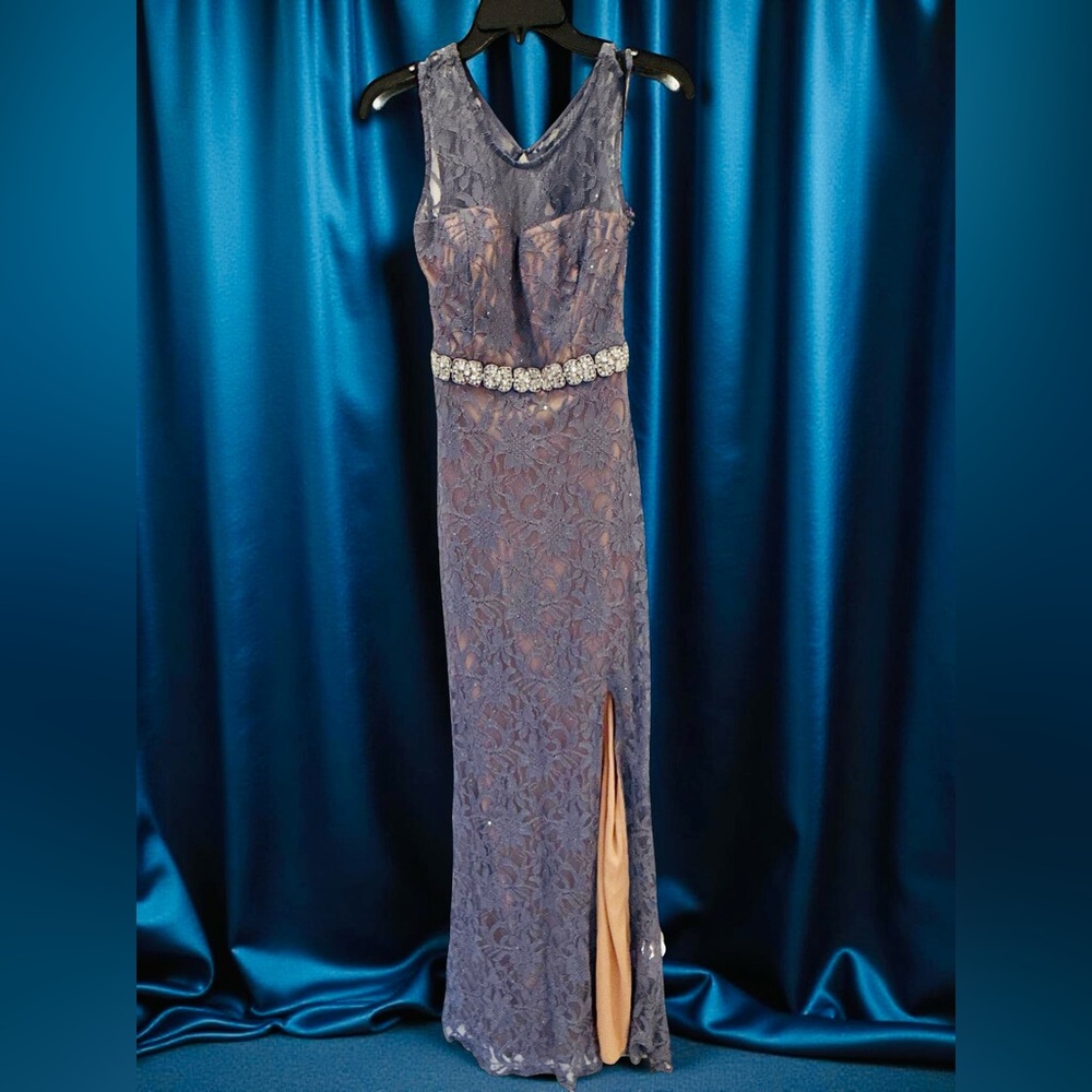 Jodi Kristopher Strapless Blue Lace Dress